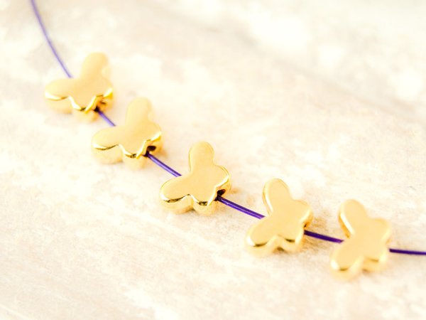 2x Schmetterlinge Perlen Gold 7,5mm #4834
