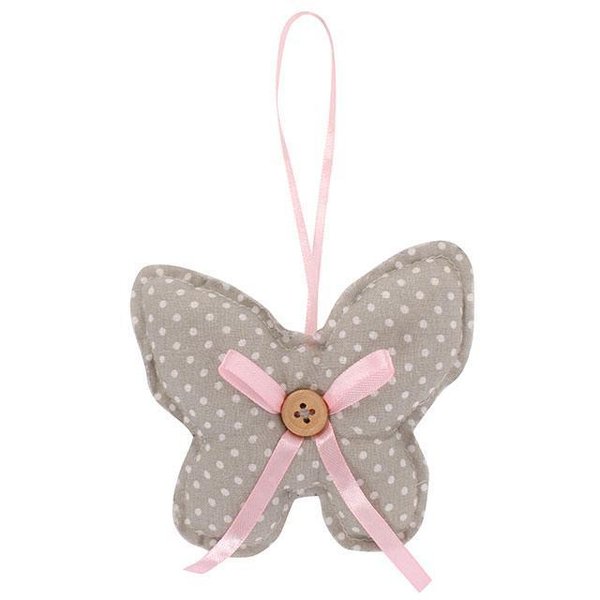 Dekorativer Schmetterling beige mit rosa Schleife 11,5x10cm