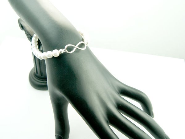 Perlenarmband weiß mit 925-Infinity elastisch #4140