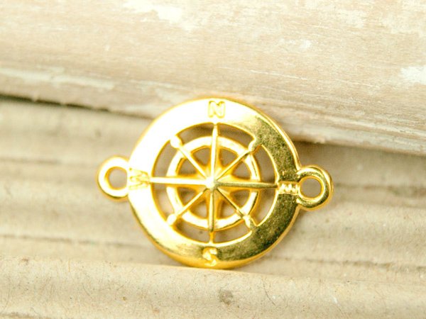 Kompass Anhänger Gold nautisch maritim Verbinder 2 Ösen #4689