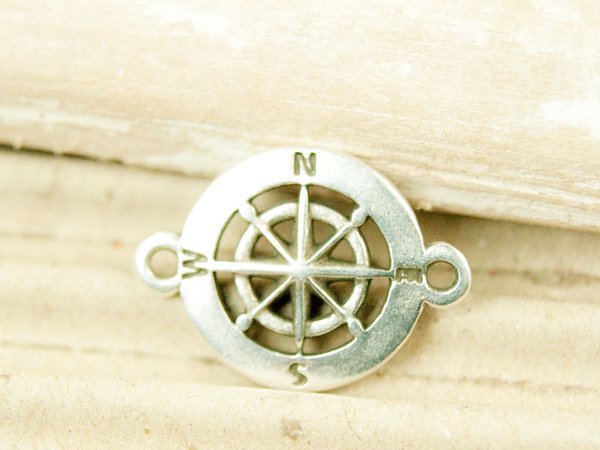 Kompass Anhänger Antiksilber nautisch maritim Verbinder 2 Ösen #4690