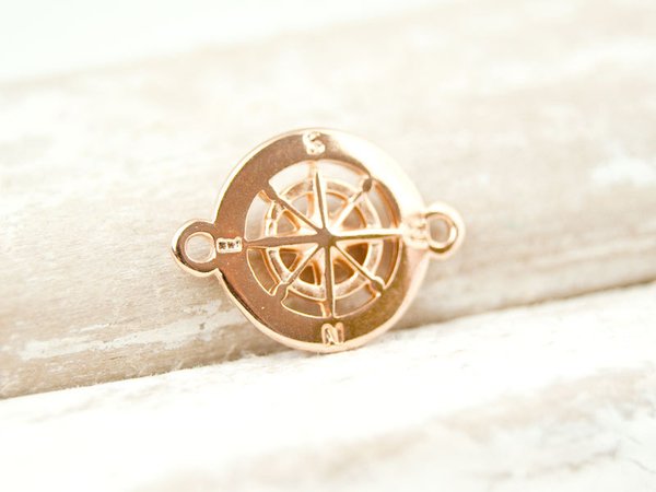 Kompass Anhänger Rosegold 2 Ösen Verbinder 15mm nautisch maritim #4811