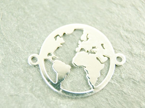 Schmuckverbinder Welt Weltenkugel Globus Erde 15mm 925 Silber,  #4909