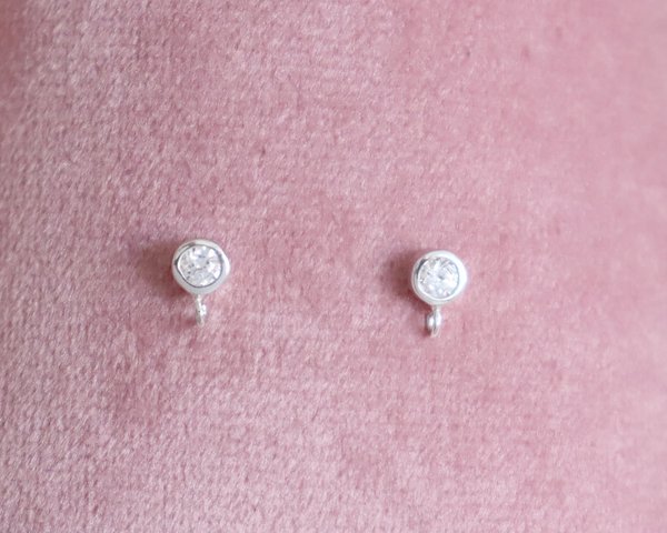 1 Paar Ohrstecker mit Zirkon 4mm und Öse 925 Silber rhodiniert #4946