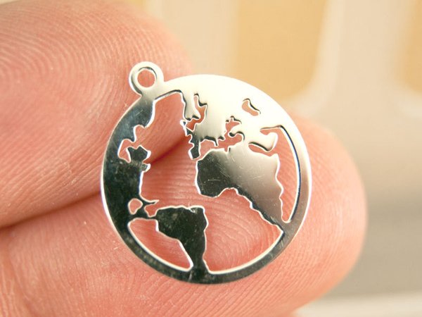 Weltenkugel Anhänger Globus Erde, Anhänger Ø15mm, 925 Silber, #5040