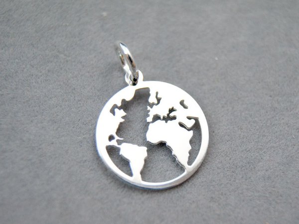 Weltenkugel Anhänger Globus Erde, Anhänger Ø15mm, 925 Silber, #5040