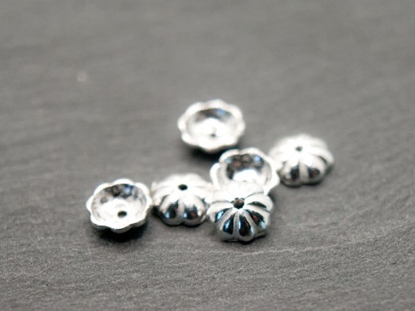 5x Perlkappen 6mm gemustert 925 Silber #6945