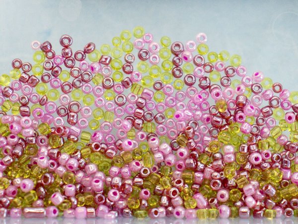 10g rosa-grüne Rocailles Spezialmischung 9/0 Glas #5014