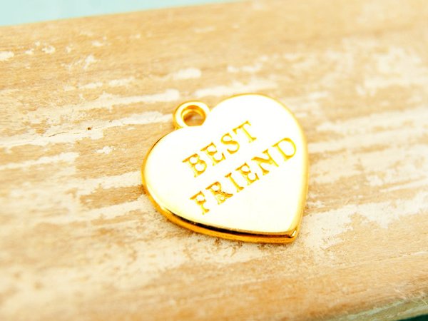 Anhänger Herz "Best friends" 15mm Gold, 005131