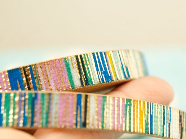 1.2m Kunstleder bunt mit Gold-Streifen 10mm breit für Armbänder #5144