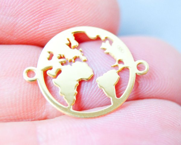 Schmuckverbinder Welt Weltenkugel Globus Erde 15mm 925 Silber vergoldet #5408