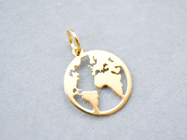 Weltenkugel Anhänger Globus Erde, Anhänger Ø15mm, vergoldet,, 925 Silber, #5409