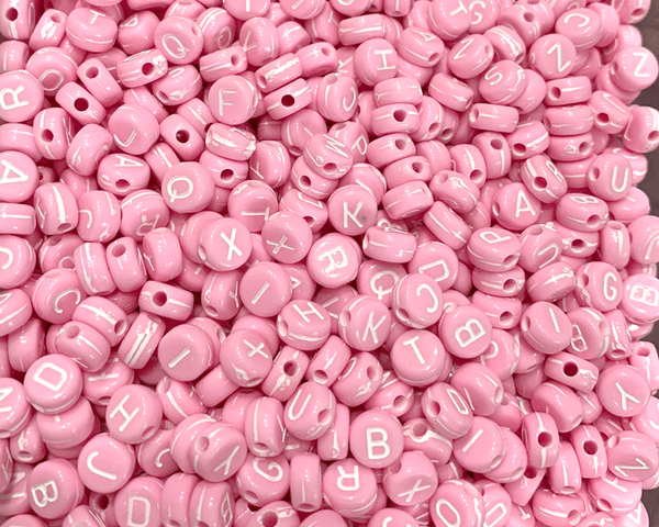 100x Buchstaben Acryl A-Z 7mm rosa-weiß #5544