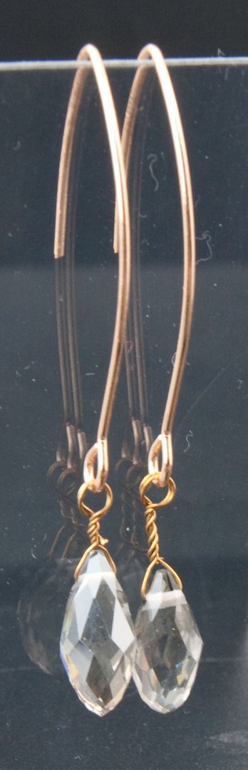 1 Paar Ohrringe lang mit Glastropfen Metall rosefarbig #4577