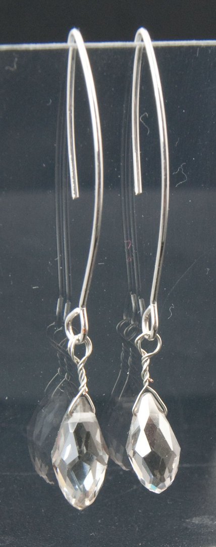 1 Paar Ohrringe lang mit Glastropfen Metall silberfarbig #4578