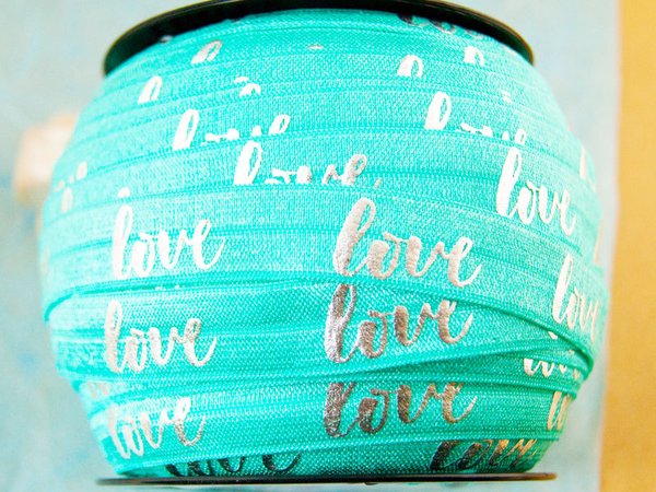 1m Hairties  elastisches Band 16mm breit Love hearts  türkis #5484