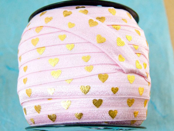 1m Hairties elastisches Band 16mm breit Love hearts rosa #5483