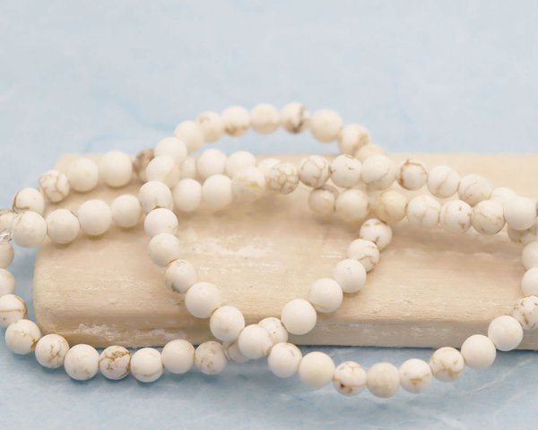 Strang Magnesit natürlicher Perlen  cremeweiß-braun marmoriert Auswahl