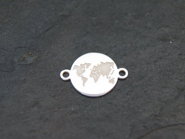 Schmuckverbinder Welt Weltenkugel Globus Erde Karte 11mm 925 Silber, #5506