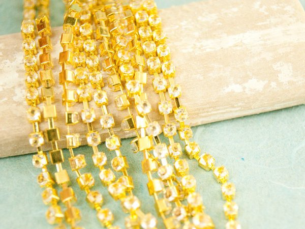 95cm Funkelkette mit Crystal beads Stahl vergoldet #5003
