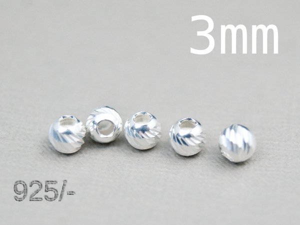 10x Silberperlen 3mm geschliffen rund 925 Silber #5878