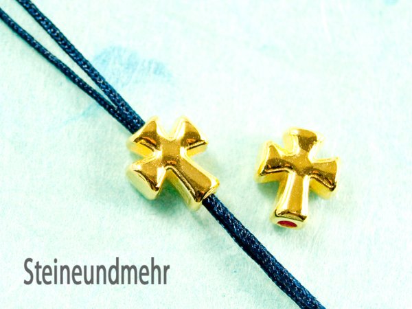 2x Metallperle Kreuz zum Fädeln 10mm vergoldet #3445