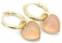 Ohrringe mit Herz aus Rosenquarz Metall goldfarbig #6046
