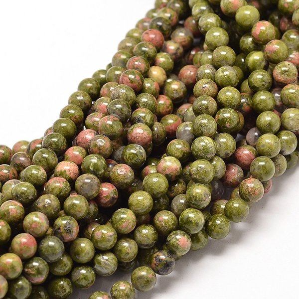 Natüricher Jaspis Unakit Perlen rot -grün Ø4mm ca.37cm #6125