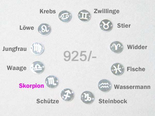 Schmuckverbinder SKORPION Sternzeichen Tierkreiszeichen 10mm 925-Silber gestempelt Auswahl