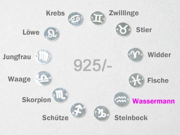 Schmuckverbinder WASSERMANN Sternzeichen Tierkreiszeichen 10mm 925-Silber gestempelt