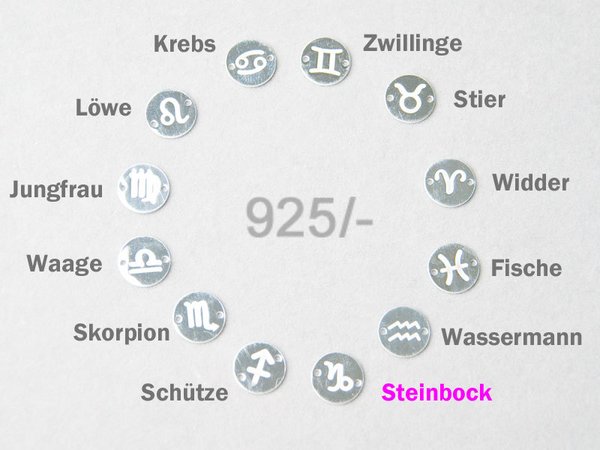 Schmuckverbinder STEINBOCK Sternzeichen Tierkreiszeichen 10mm 925-Silber gestempelt