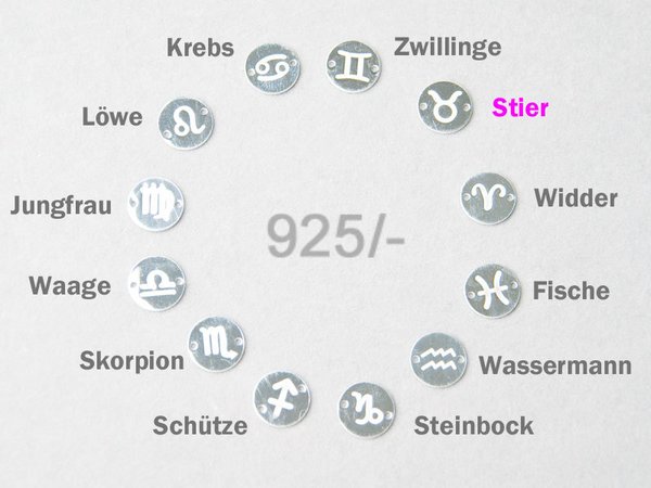 Schmuckverbinder STIER Sternzeichen Tierkreiszeichen 10mm 925-Silber gestempelt