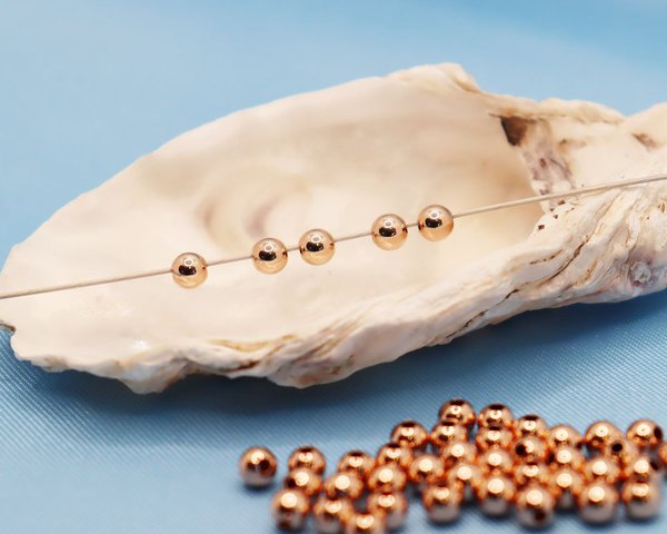 585/-  ROSEGOLD Perlen rund, hohl,  4mm
