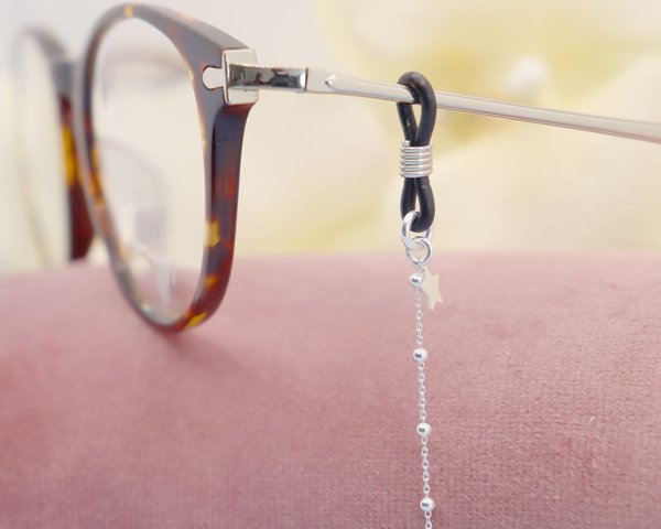 Edle Brillenkette 78cm in 925 Silber incl.Silikonschlaufen + Schmuckbeutel  #6499