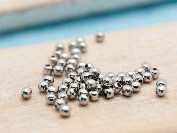20x runde Perlen 2mm Edelstahl stahlfarbig #6748