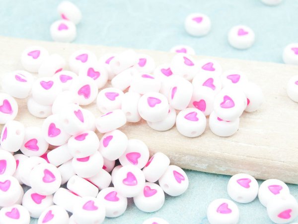 Herzen Perlen 7 mm Acryl weiß/pink #5762