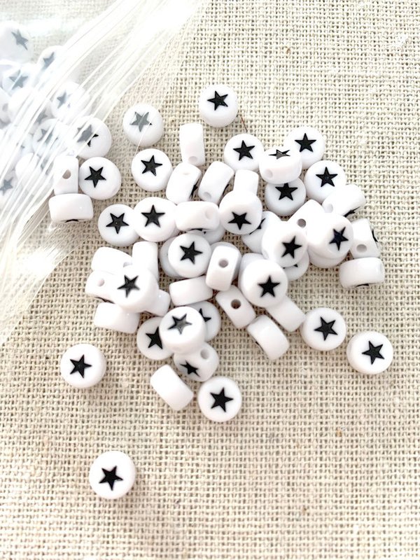 Sterne Perlen 7mm Acryl weiß/schwarz #6923