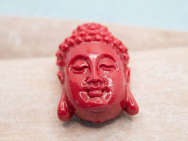 Buddha Perle Kopf Coralrot 28mm #4562
