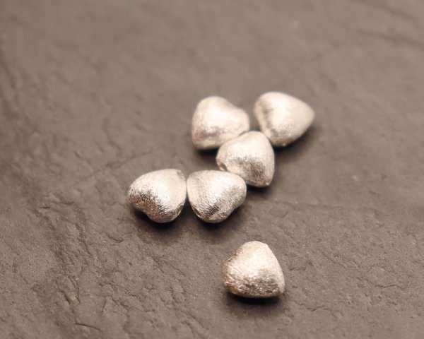 Silberperle Herz matt gebürstet 8mm bauchig Echt Silber 925
